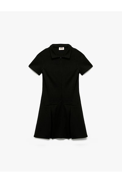 Koton Slim Fit Polo Neck Half Zipper Short Sleeve Viscose Blended Mini Dress