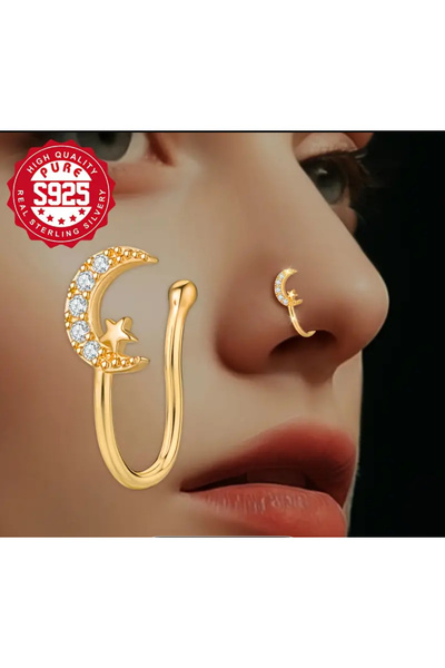 La Saade Y2k Ay Yıldızlı Taşlı Burun Hızma Aksesuar