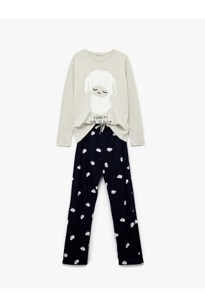Koton Cotton Lamb Printed Long Sleeve Pajamas Set