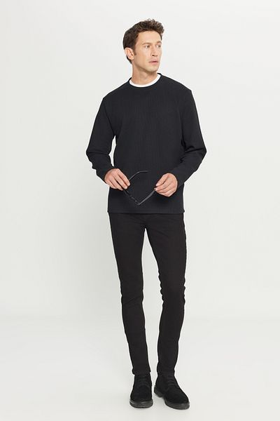 AC&Co / Altınyıldız Classics Men's Black Cotton Standard Fit Regular Cut Crew Neck Sweatshirt