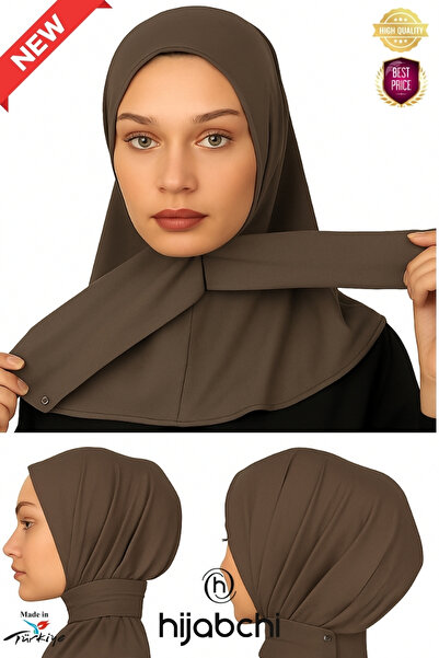 hijabchi Αθλητικό χιτζάμπ με κουμπώματα - Πρακτικό χιτζάμπ με κουμπώματα - Χιτζάμπ για πισίνα και θάλασσα - Σκούρο βιζόν