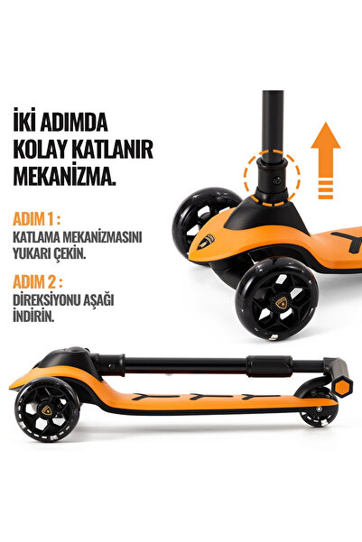 Lamborghini Resmi Lisanslı 3+Yaş için Işıklı 3 Tekerlekli Kademeli Uzayabilen Premium Çocuk Scooter