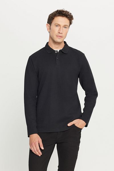 AC&Co / Altınyıldız Classics Men's Black Cotton Standard Fit Regular Fit Polo Neck Sweatshirt