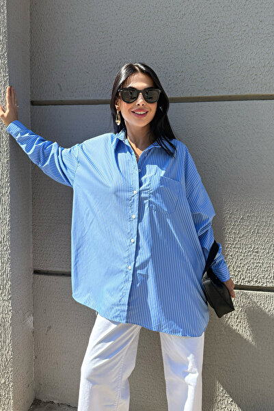 Seda Yalçın Atelier Cămașă cu mânecă lungă cu imprimeu pe spate cu dungi albastre