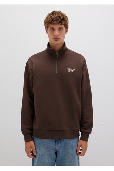 Mavi Logo Printed Half Zip Loose Fit (Relaxed Fit) Sweatshirt