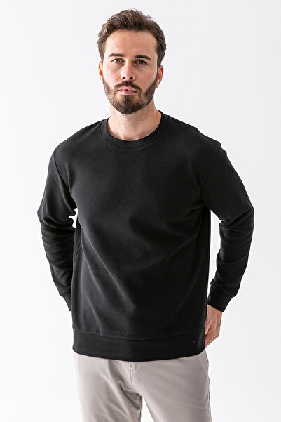 JB John Borners Ανδρικό φούτερ με λαιμόκοψη 100% βαμβακερό μαύρο - 25K 1010