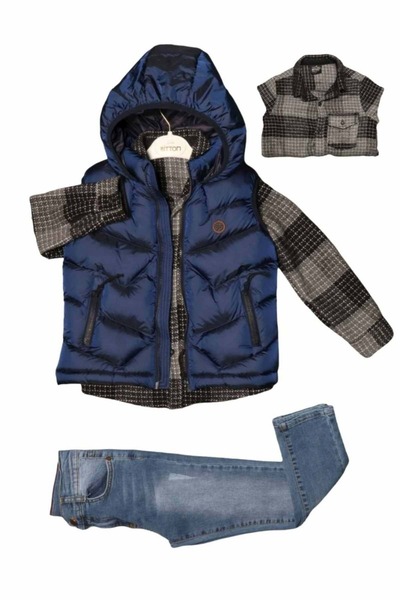 ww waka waka kids store Boy's Suit with Inflatable Vest, Lumberjack Shirt and Trousers - 3-4 Years