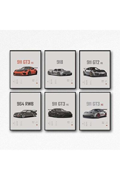 Home Trove مجموعة من 6 ملصقات سيارة 911 GT3RS - مطبوعات فنية جدارية لسيارات ا...