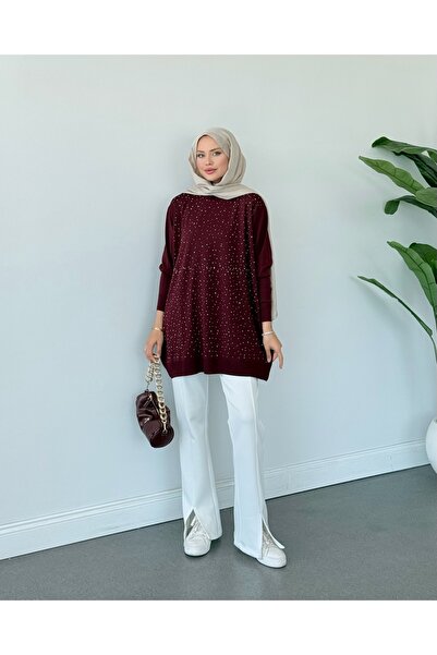 Sezi Moda Giyim Taşlı Merserize Tunik