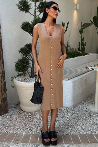 STİLVİA فستان طويل محبوك بدون أكمام للنساء من Camel