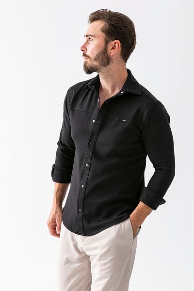JB John Borners Men's Snap Closure Ornamental Detailed Cotton Shirt Black - 25K 16807