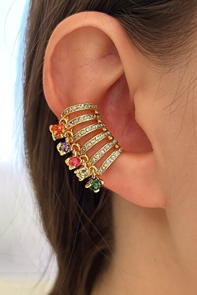 TAKIŞTIR Altın Renk Taş Detaylı YSX Ear Cuff (Tek)