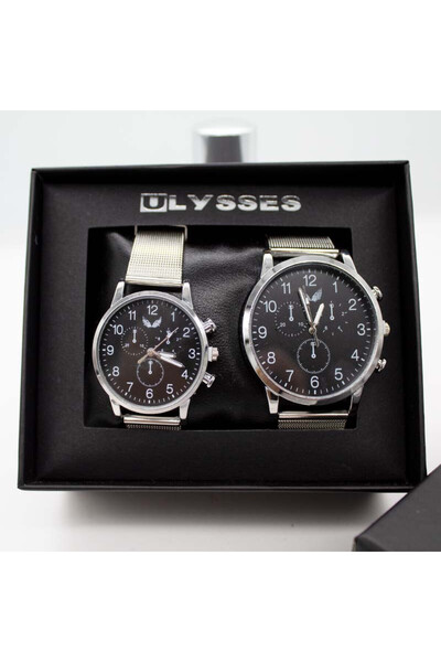 FashionForYou Set of 2 Ulysses watches for women and men, with stainless steel bracelet, Silver, Silver