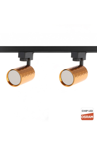 LDM Set Șină Neagră 1 Metru cu 2 Proiectoare Diamante Aurii, 5 x Bec LED GU10 Osram 10W - 3000k