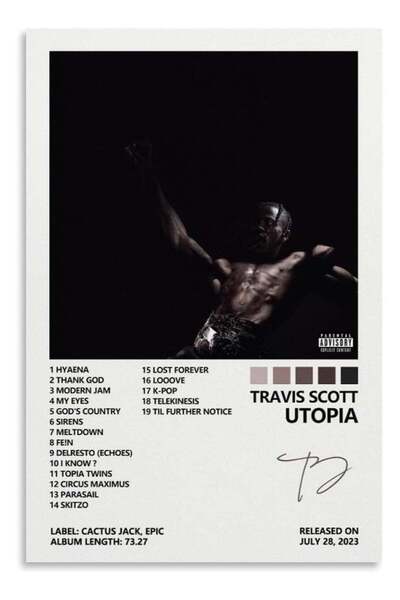 Home Trove ملصق غلاف ألبوم Travis Scott Utopia - ديكور جداري فني من القماش - ...