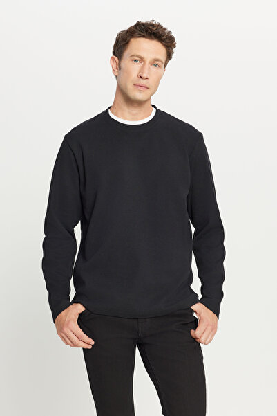 AC&Co / Altınyıldız Classics Men's Black Cotton Standard Fit Regular Cut Crew Neck Sweatshirt