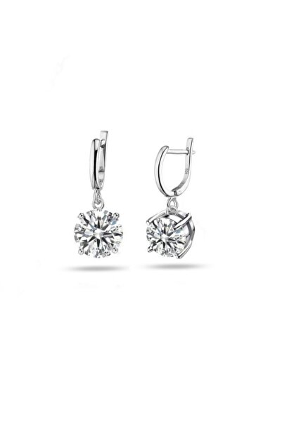 Brezza Lusso Jewelry Sallantılı Tektaş Gümüş Kadın Küpe 9 Mm