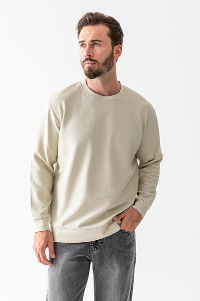 JB John Borners Men's Crew Neck Textured 100% Cotton Sweatshirt Stone - 25K 1010