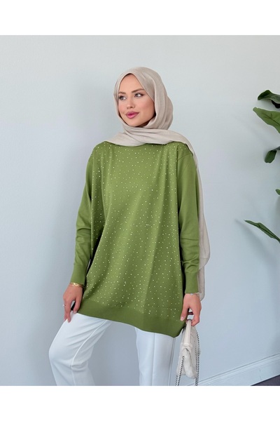 Sezi Moda Giyim Taşlı Merserize Tunik