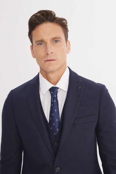 ALTINYILDIZ CLASSICS Men's Navy Blue Slim Fit Slim Fit Swallow Collar Patterned Vest Suit