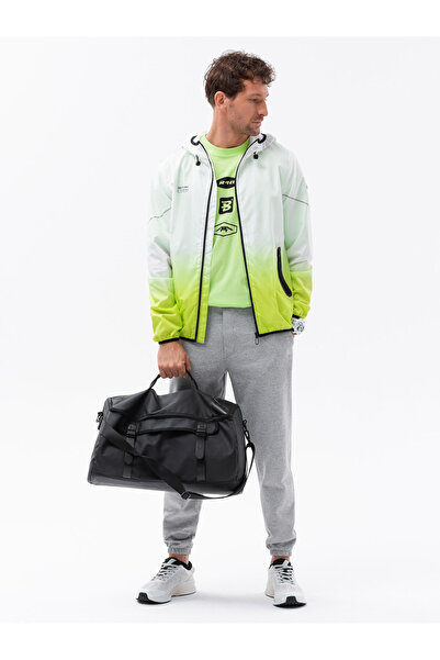 OMBRE Herren Sportjacke mit Effekt - weiß und limettengrün V1 OM-JANP-0104