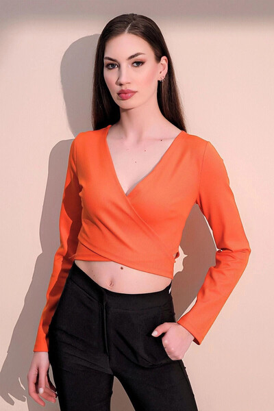 STİLVİA المرأة البرتقالية طويلة الأكمام نمط جديد مزدوجة الصدر، بروتيل، بلوزة ...