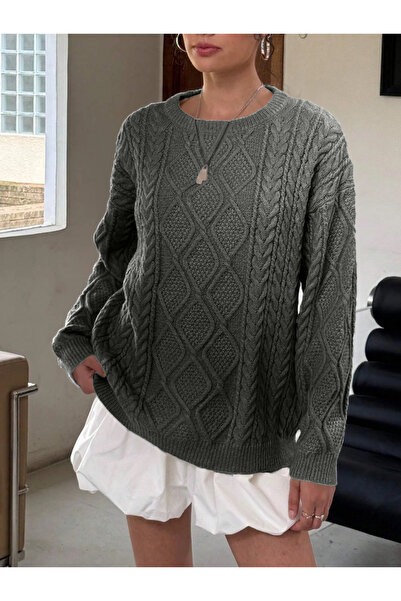 TRQOM Women's Comfortable Fit Hair Knitted Patterned Crew Neck Casual Winter Anthracite Knitwear Sweater