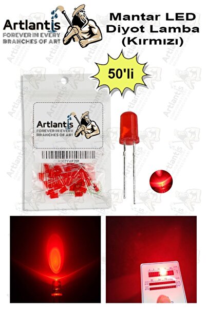 Artlantis Kırmızı Mantar Led Diyot Lamba 50 li 1 Paket Kırmızı 4.8 mm Mini Ma...