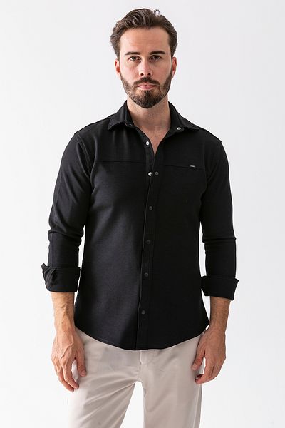 JB John Borners Men's Snap Closure Ornamental Detailed Cotton Shirt Black - 25K 16807