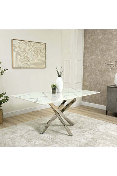 Vanity Living Davos Grey Marble Craft Large 6-Seater Dining Table