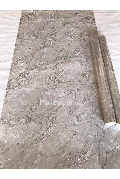 halleywall Doğal Mermer Görünümlü Gri Damarlı Tezgah Arası Dolap Yapışkanlı Folyo