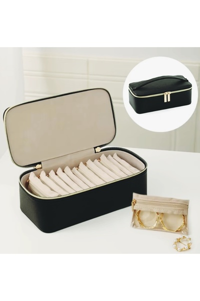 gaman Gmn-6 Jewelry Home Gold Box - Jewelry Box Portable Zipper Closed Jewelry Box + 12Pcs Pouch