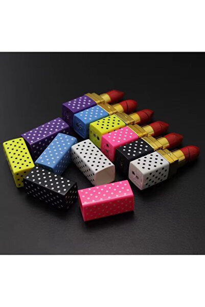 HEPBİMODA Ruj Şeklinde Çakmak Puantiyeli Gazlı Alevli Doldurulabilir Çakmak Hediyelik Ruj Çakmak