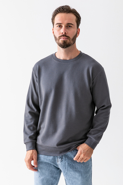 JB John Borners Men's Crew Neck Textured 100% Cotton Sweatshirt Anthracite - 25K 1010