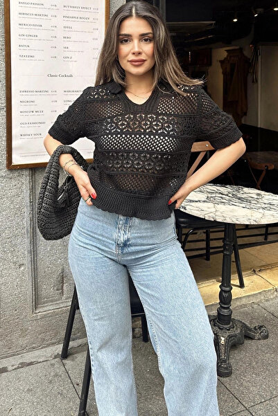 STİLVİA Γυναικεία μαύρα διάτρητα πλεκτά μερσεριζέ πλεκτά, αντι-ιδρωτικά, χαλα...