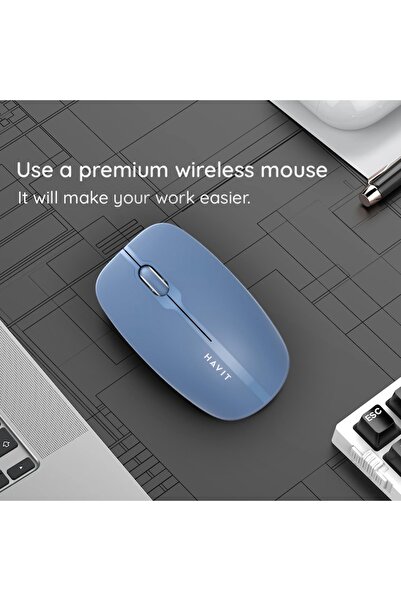 onix Mouse Wireless 2.4Ghz, Ultra Responsive Office Click HAVIT, 1600 DPI, din ABS, cu baterii AA, A