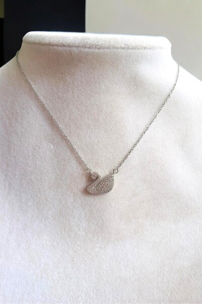 özgül takı ve tasarım Stainless Steel Silver Color Zircon Stone Swan Women's Necklace