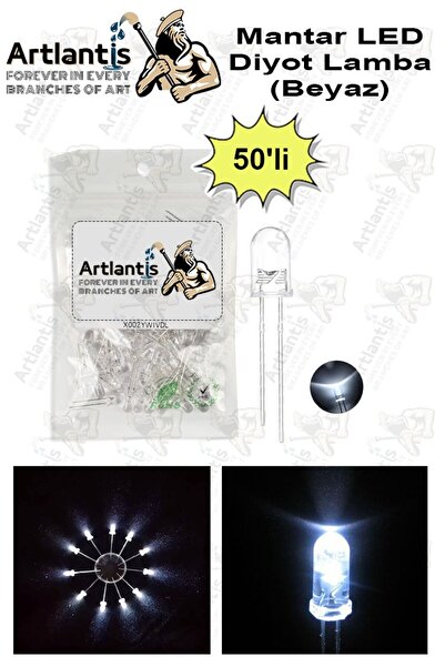 Artlantis Beyaz Mantar Led Diyot Lamba 50 li 1 Paket Beyaz 4.8 mm Mini Mantar...