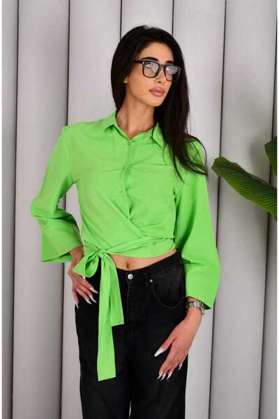 GOOD&DESS Women's Spanish Sleeve Tie-Up Shirt with Belted Waist