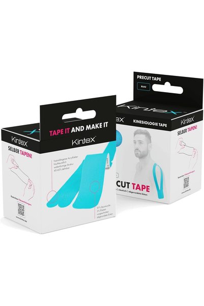 Kıntex PreCut Kinesiology Sports Tape 25 cm x 5 cm - Muscle Support & Recovery, 20 Strips, Blue