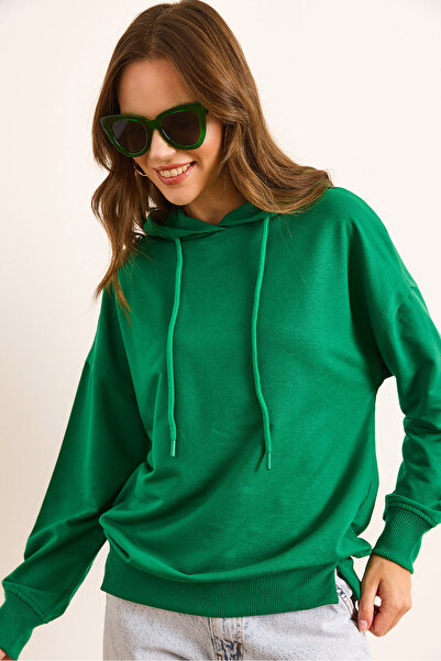 Olalook Women's Green Hooded Soft Textured 2 Thread Sweatshirt Swt-19000719