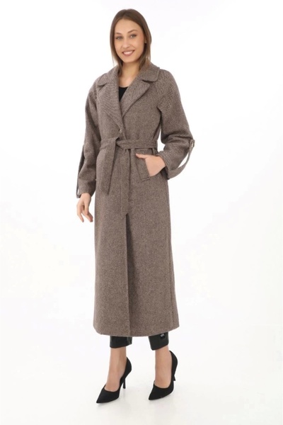 MetuCA Lined Cashmere Cashmere Coat with Epaulets - Mink