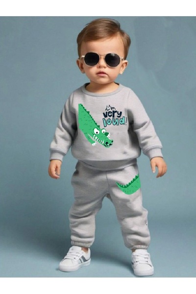 bebekpare Boy's Bottom Top Set Crocodile Gray (Non-Shardon Fabric) 100% Cotton