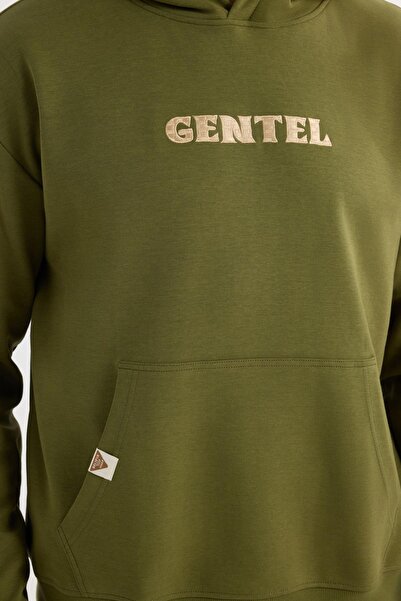 Tudors Men's Oversize Wide Cut Cotton Printed Green Hooded Sweatshirt