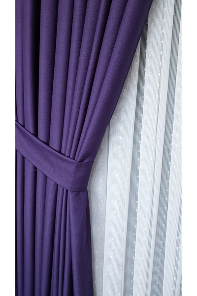 Yuka Linen Textured Purple Panel Background Curtain Luxury Heavy Weight Tek Wing 1/3 Tight Pleated Solid Color