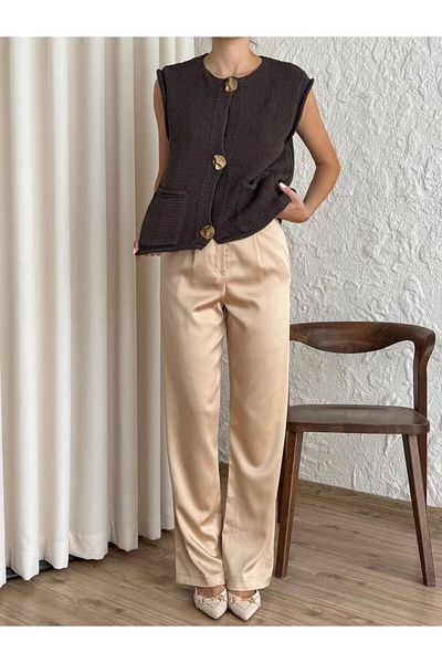fujya Gold Button Pocket Bellor Knitwear Brown