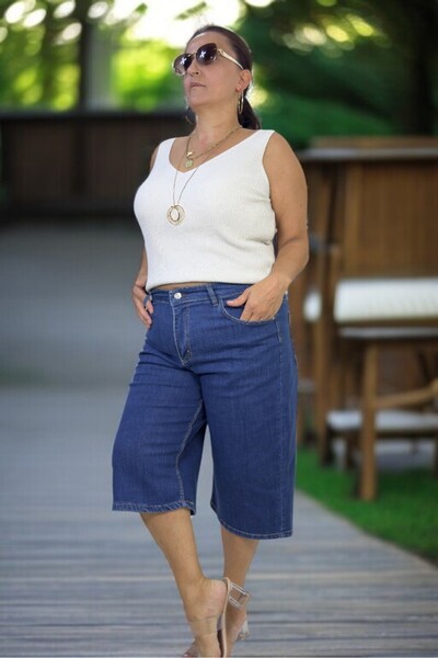 yagmurberen Belly Elastic Pocket Big Size Jean Jeans Capri Shorts Bermuda