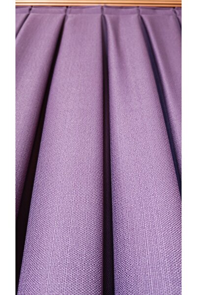 Yuka Linen Textured Purple Panel Background Curtain Luxury Heavy Weight Tek Wing 1/3 Tight Pleated Solid Color