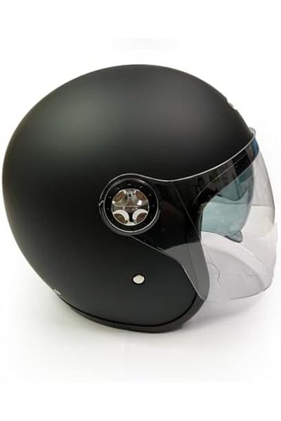 AC BOX Motorcycle Half Helmet , Matte Black, Double Visor, Vintage Style, No Sweat Pads Ac Box 861