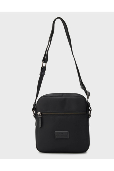 PAUL&SHARK Men's Black Bag with Zippered Front Pocket, Logo Label and Adjustable Shoulder Strap 15318111-011